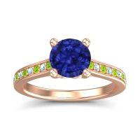 Lab Blue Sapphire Ring In 18K Rose Gold With Peridot And Aquamarine Vakra Round Classic Ring