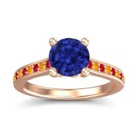 Lab Blue Sapphire Ring In 18K Rose Gold With Ruby And Citrine Vakra Round Classic Ring