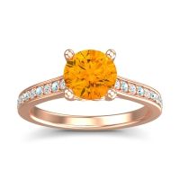 Citrine Ring In 18K Rose Gold With Lab Diamond And Aquamarine Vakra Round Classic Ring