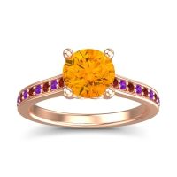 Citrine Ring In 18K Rose Gold With Garnet And Amethyst Vakra Round Classic Ring