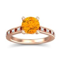 Citrine Ring In 18K Rose Gold With Garnet And Aquamarine Vakra Round Classic Ring
