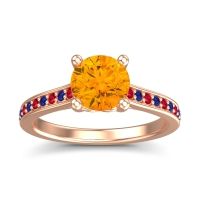 Citrine Ring In 18K Rose Gold With Ruby And Blue Sapphire Vakra Round Classic Ring
