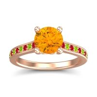 Citrine Ring In 18K Rose Gold With Ruby And Peridot Vakra Round Classic Ring