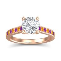 Lab Diamond Ring In 18K Rose Gold With Amethyst And Citrine Vakra Round Classic Ring