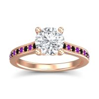 Lab Diamond Ring In 18K Rose Gold With Black Onyx And Amethyst Vakra Round Classic Ring