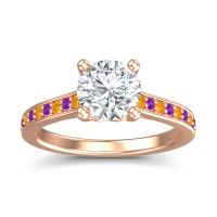 Lab Diamond Ring In 18K Rose Gold With Citrine And Amethyst Vakra Round Classic Ring