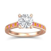 Lab Diamond Ring In 18K Rose Gold With Pink Tourmaline And Citrine Vakra Round Classic Ring