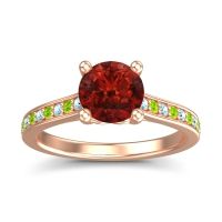 Garnet Ring In 18K Rose Gold With Aquamarine And Peridot Vakra Round Classic Ring