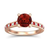 Garnet Ring In 18K Rose Gold With Aquamarine And Ruby Vakra Round Classic Ring