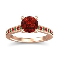 Garnet Ring In 18K Rose Gold With Emerald And Ruby Vakra Round Classic Ring