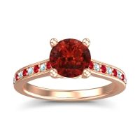 Garnet Ring In 18K Rose Gold With Ruby And Aquamarine Vakra Round Classic Ring
