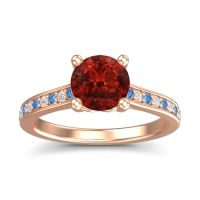 Garnet Ring In 18K Rose Gold With Swiss Blue Topaz And Lab Diamond Vakra Round Classic Ring