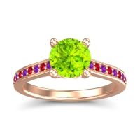 Peridot Ring In 18K Rose Gold With Amethyst And Ruby Vakra Round Classic Ring
