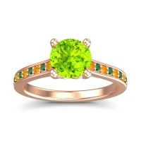 Peridot Ring In 18K Rose Gold With Citrine And Emerald Vakra Round Classic Ring