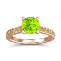Peridot Ring In 18K Rose Gold With Pink Tourmaline Vakra Round Classic Ring