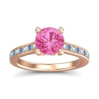 Pink Tourmaline Ring In 14K Rose Gold With Aquamarine And Swiss Blue Topaz Vakra Round Classic Ring