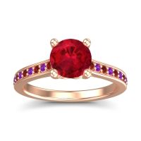 Ruby Ring In 14K Rose Gold With Garnet And Amethyst Vakra Round Classic Ring