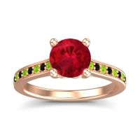 Ruby Ring In 14K Rose Gold With Peridot And Black Onyx Vakra Round Classic Ring