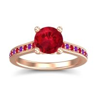 Ruby Ring In 18K Rose Gold With Amethyst Vakra Round Classic Ring