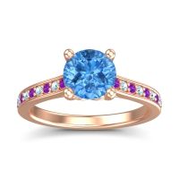 Swiss Blue Topaz Ring In 18K Rose Gold With Amethyst And Aquamarine Vakra Round Classic Ring