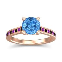 Swiss Blue Topaz Ring In 18K Rose Gold With Black Onyx And Amethyst Vakra Round Classic Ring