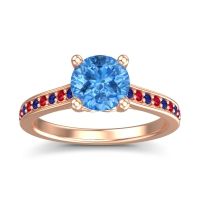 Swiss Blue Topaz Ring In 18K Rose Gold With Blue Sapphire And Ruby Vakra Round Classic Ring