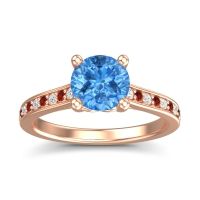 Swiss Blue Topaz Ring In 18K Rose Gold With Lab Diamond And Garnet Vakra Round Classic Ring