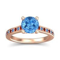 Swiss Blue Topaz Ring In 18K Rose Gold With Garnet Vakra Round Classic Ring