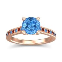 Swiss Blue Topaz Ring In 18K Rose Gold With Garnet Vakra Round Classic Ring