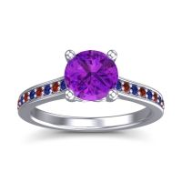 Amethyst Ring In Platinum With Blue Sapphire And Garnet Vakra Round Classic Ring