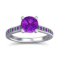 Amethyst Ring In Platinum With Emerald Vakra Round Classic Ring