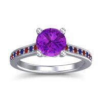 Amethyst Ring In Platinum With Garnet And Blue Sapphire Vakra Round Classic Ring