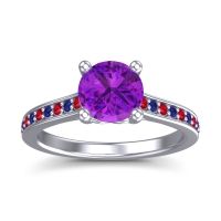 Amethyst Ring In Platinum With Ruby And Blue Sapphire Vakra Round Classic Ring