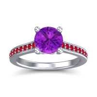 Amethyst Ring In 14k White Gold With Ruby Vakra Round Classic Ring