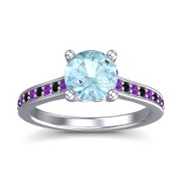 Aquamarine Ring In Platinum With Amethyst And Black Onyx Vakra Round Classic Ring