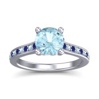 Aquamarine Ring In Platinum With Blue Sapphire Vakra Round Classic Ring