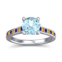 Aquamarine Ring In Platinum With Blue Sapphire And Citrine Vakra Round Classic Ring