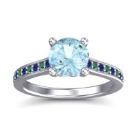 Aquamarine Ring In Platinum With Blue Sapphire And Emerald Vakra Round Classic Ring