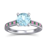 Aquamarine Ring In Platinum With Emerald And Pink Tourmaline Vakra Round Classic Ring