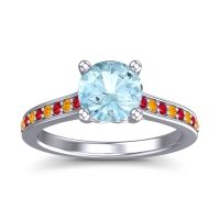 Aquamarine Ring In 14k White Gold With Ruby And Citrine Vakra Round Classic Ring