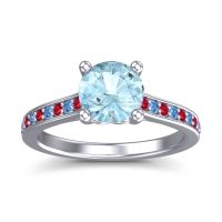 Aquamarine Ring In Platinum With Ruby And Swiss Blue Topaz Vakra Round Classic Ring