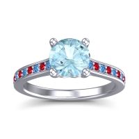 Aquamarine Ring In Platinum With Swiss Blue Topaz And Ruby Vakra Round Classic Ring