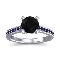 Black Onyx Ring In 18k White Gold With Blue Sapphire Vakra Round Classic Ring