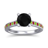 Black Onyx Ring In 18k White Gold With Peridot And Ruby Vakra Round Classic Ring