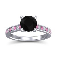Black Onyx Ring In 18k White Gold With Pink Tourmaline And Lab Diamond Vakra Round Classic Ring