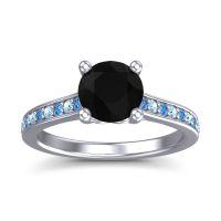Black Onyx Ring In 18k White Gold With Swiss Blue Topaz And Aquamarine Vakra Round Classic Ring
