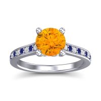 Citrine Ring In 18k White Gold With Lab Diamond And Blue Sapphire Vakra Round Classic Ring