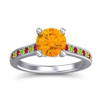 Citrine Ring In 18k White Gold With Ruby And Peridot Vakra Round Classic Ring