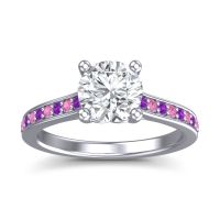 Lab Diamond Ring In Palladium With Amethyst And Pink Tourmaline Vakra Round Classic Ring