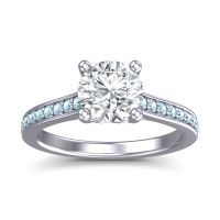Lab Diamond Ring In 14k White Gold With Aquamarine Vakra Round Classic Ring